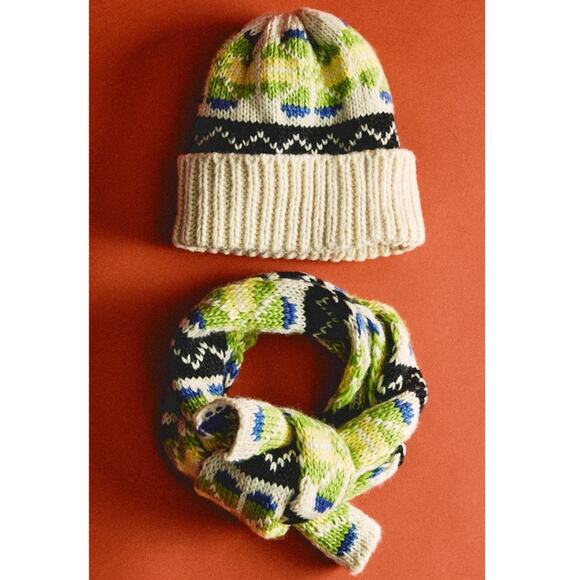 Free People Northern Lights Beanie + Scarf Hat Ivory Green Blue Yellow Black main image 6